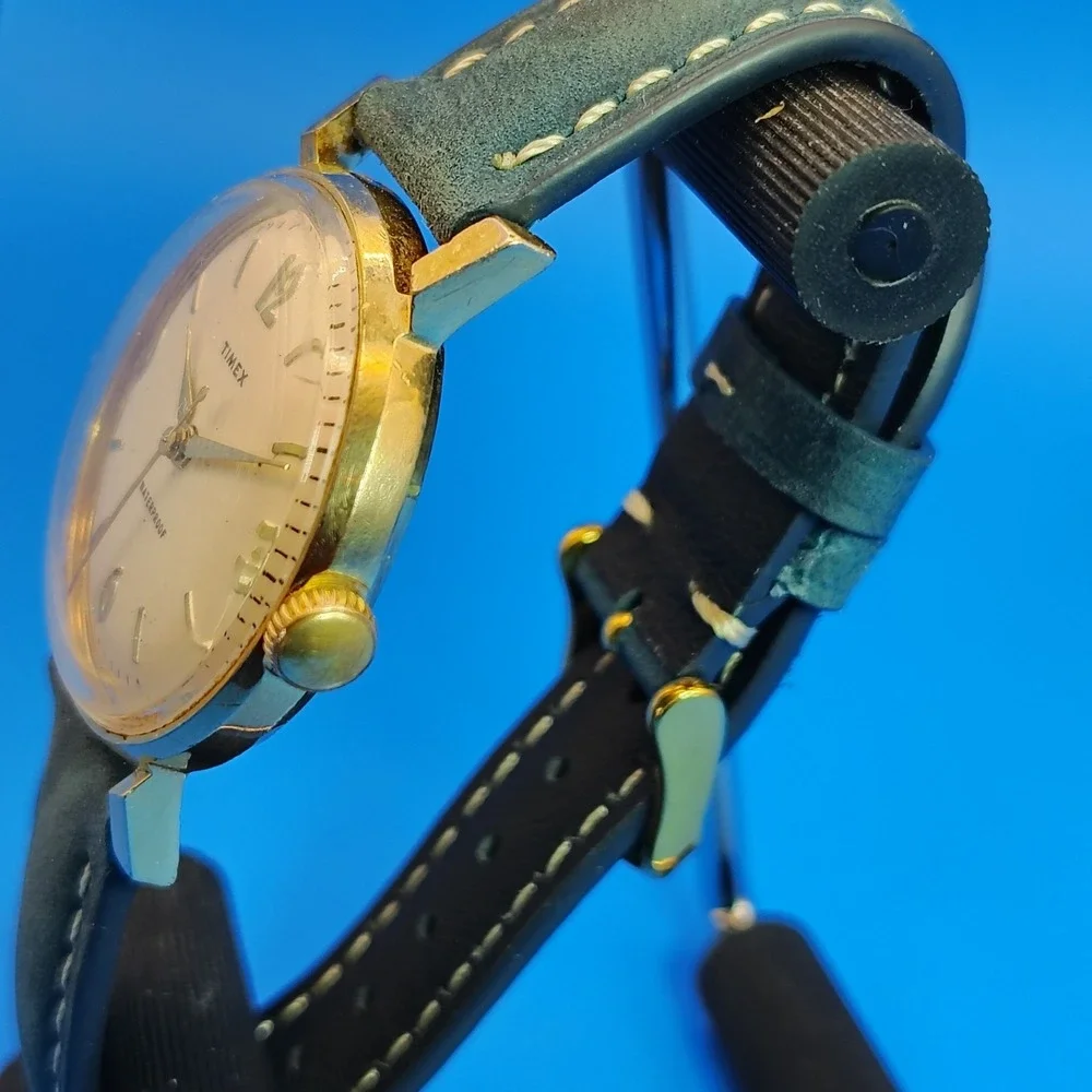 Vintage 1968 Timex Gold Tone 39mm Mens Mechanical Wind Watch Restored New Strap